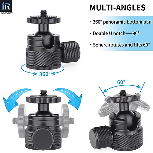 Image of Innorel Mini Ball Head- C19 Mount Tripod Head-Cnc Metal Low Profile Ballhead 360 Pan 90 Tilt Tripods Mount With 3 8 inch To 1 4 inch Adapter Ballheads, Max Load 6.61 Lb 3Kg For Phone Dlsr Camera Mini
