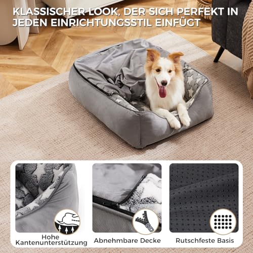 Heymamba Hundebett für große Hunde, Höhlen-Hundebett mit Abnehmbarer Decke, Flauschiges und Warmes Hundesofa, erhöhte Seiten, waschbar, geeignet für alle großen Hunde, 90x65x23cm