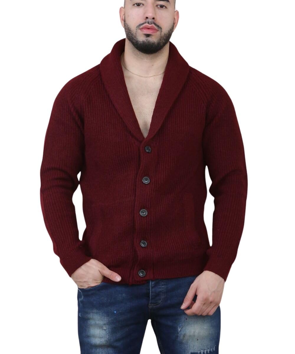 J5fashion Men's Oxblood Tokyo Laundry Knitted Shawl Neck Cardigan