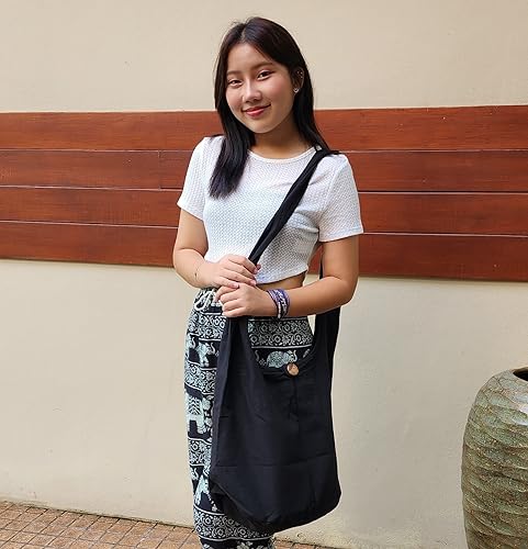 BTP! Thai Monk Buddha Cotton Sling Crossbody Messenger Bag Purse Hippie Hobo Black XL12