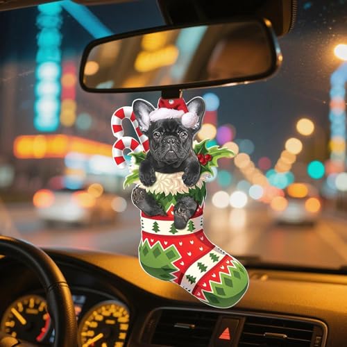 Lustiger Weihnachtsbaumschmuck für Hundeliebhaber, Geschenkidee, Weihnachtsdekoration – niedliche Hunde-Weihnachtsbaumspitze zum Aufhängen (Schwarze französische Bulldogge)