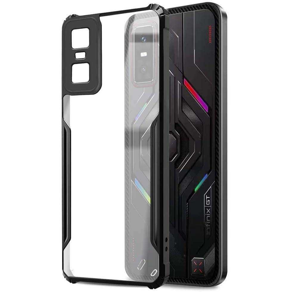 Image of Hybrid Back Cover for Infinix GT 30 Pro 5G | Infinix GT 30 5G, 360 Protection | Crystal Clear with Black Bumper | Camera Protection | Ultra Hybrid Transparent (Black Bumper)