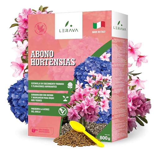 LERAVA® Abono hortensias [BIO] - 800g - abono para hortensias rododendros, azaleas, camelias, gardenias - Mantiene terreno ácido - Crecimiento vigoroso y floración abundante - Fertilizante hortensias