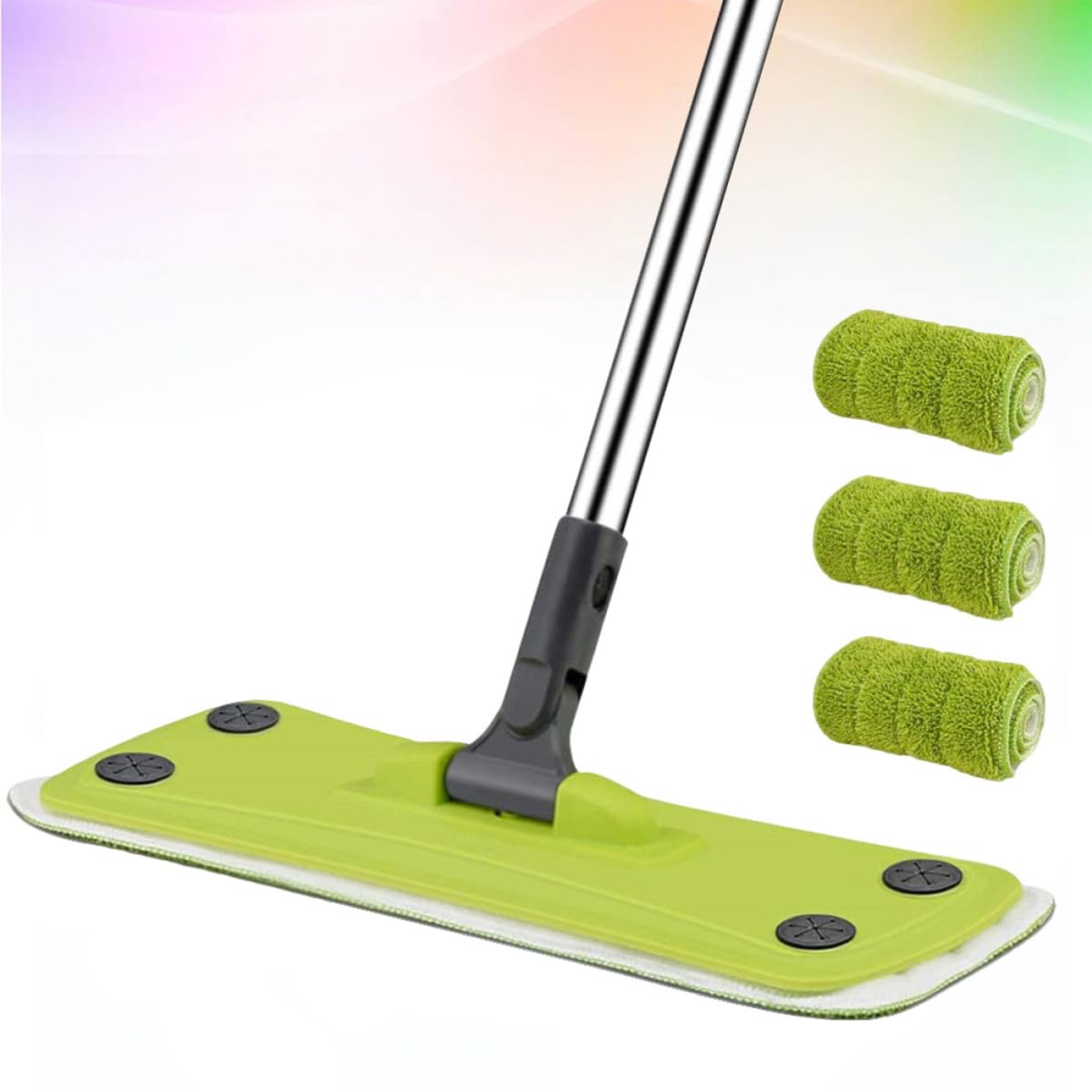 Trapeador Giratorio de Microfibra Reutilizable con 3 Paños Lavables para Limpieza de Pisos de Madera y Azulejos en Oficina o Hogar