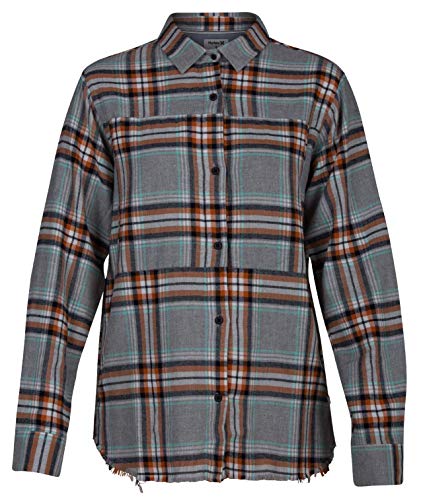 Hurley Damen Plaid Collared Long Sleeve Shirt Button Down Hemd, Dunkelgrau meliertes Flanell, Mittel