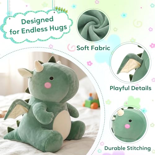 Image of VHYHCY Cute Dinosaur Plush Toys, Fat Dinosaur Stuffed Animals, Soft Dragon Plush Dino Plushie, Birthday Gifts for Kids Girls Boys Green 20 inch