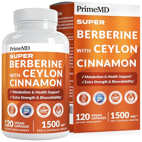 Super Berberine Supplement with Ceylon Cinnamon BioPerine Apple Cider and Turmeric 1500mg - 8-in-1 Dihydroberberine Supplement for Overall Wellness and Balance Support 120 ct