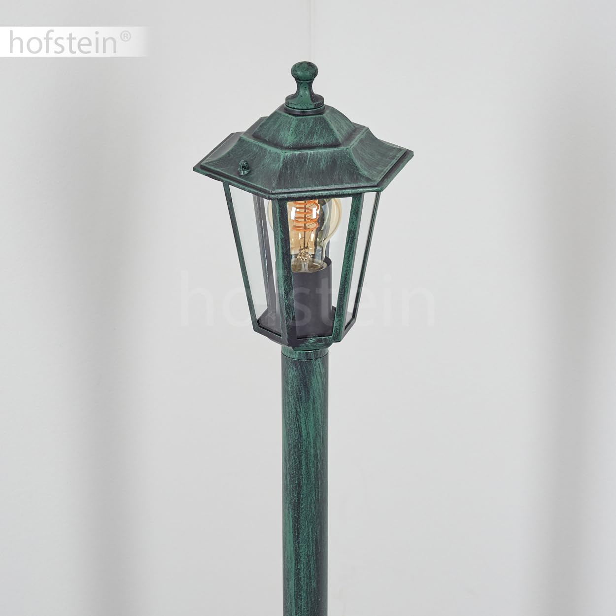 HOFSTEIN Lampa zewnętrzna Loria, oświetlenie ścieżki z metalu/szkła w kolorze zielono-czarnym/przezroczystym, lampa zewnętrzna o wyglądzie antycznym, 99 cm, lampa ogrodowa, oświetlenie ogrodowe IP44,