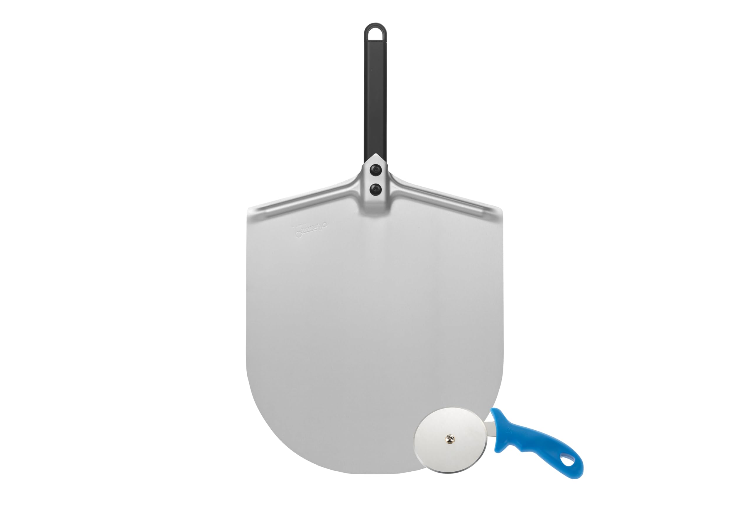 Gi.Metal Kit pala para pizza de aluminio con mango corto 33 x 25 cm y rueda cortapizza