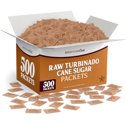 Bulk Sugar Packets, 500 Count - Individual Servings of Turbinado Sugar Packets for Coffee &amp; Tea, Granulated Brown Raw Sugar Packs Great for Restaurants, Coffee Shops, Offices, and More