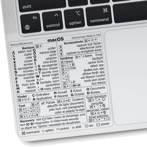 Synerlogic Mac OS Raccourcis clavier - Autocollants | Autocollants clavier pour macOS | Résumé laminé en vinyle MacBook pour ordinateur portable |...