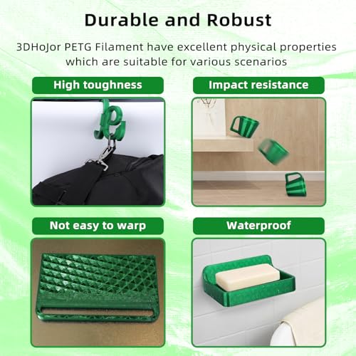 Image of 3DHoJor Update Basic PETG Filament 1.75mm, PETG 3D Printer Filament, 2.2 LBS (1KG) Cardboard Spool, Fit Most FDM 3D Printer, Translucent Green