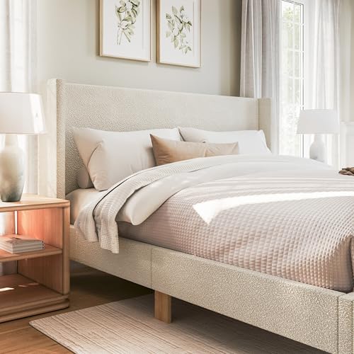 Image of Martha Stewart Maisie King Wingback Upholstered Platform Bed, Off-White
