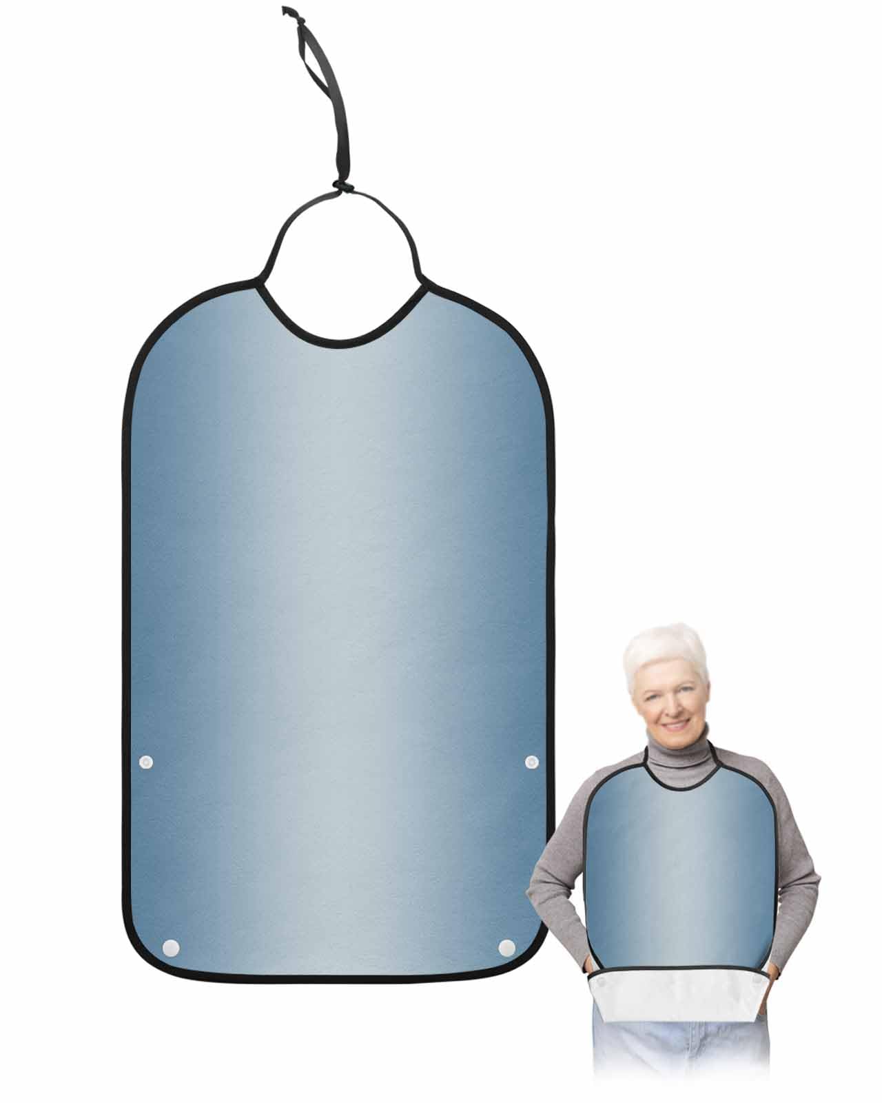 LEOKOTI Blue Ombre Adult Bibs for Eating, Waterproof Bibs with Food Catcher & Adjustable Snap Closure, Modern Gradient Abstract Art Washable Clothing Protectors Adult Bibs for Elderly Women/Men