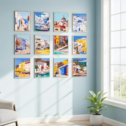 Image of Caydo 12 Pack Sea Breeze Themed Diamond Painting Kits for Adults Full Drill 5D DIY Paint Gem Art A Relaxing Craft for Home Wall Decor(6x6inch)