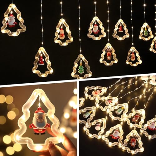 Image of HashWOW 10 Tree Lights 120 LED Christmas Curtain Light Decorations Indoor /Outdoor, Battery Operated Waterproof String Lights, Christmas Window Lights Decor