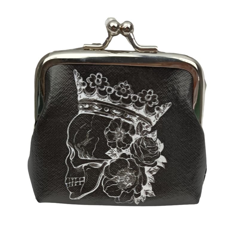 mippo Skull Print Coin Purse Over Mini Kiss Lock PU Leather Buckle Coin Bag | Black 4-picture-22