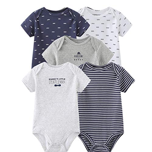 Image of Kiddiezoom Baby Bodysuit Newborn Short Sleeve baby One-Piece Cotton 5-Pack baby clothes