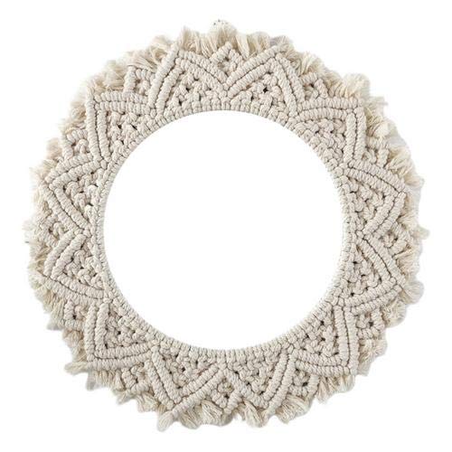RecoverLOVE Boho Wandspiegel Hängender Wandspiegel mit Makramee Handmade Home Decoration Handgemachtes Baumwollseil Runder Spiegel Wohnzimmer Schönes Geschenk Cover