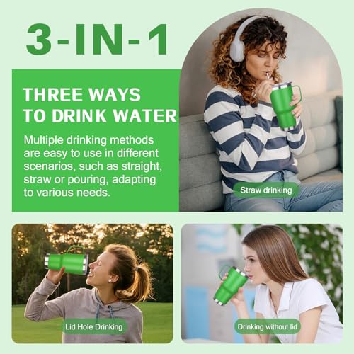 Image of 30 oz Tumbler with Handle, Stainless Steel Insulated Tumbler with Lid and Straw, Double Wall Vacuum Coffee Mug Tumbler, Insulated Coffee Thermal Cup for Cold and Hot (Fruit Green)