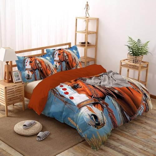 Housse de Couette Boho Cheval Brun 240x260 Parure Lit avec Taie - 2