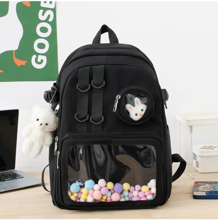 Miniatura 4 de Kawaii Ita - Mochila para mujer, bonita mochila transparente con ventana para laptop, para uso diario, bolsa de Lolita Cosplay, Negro -, Mochilas
