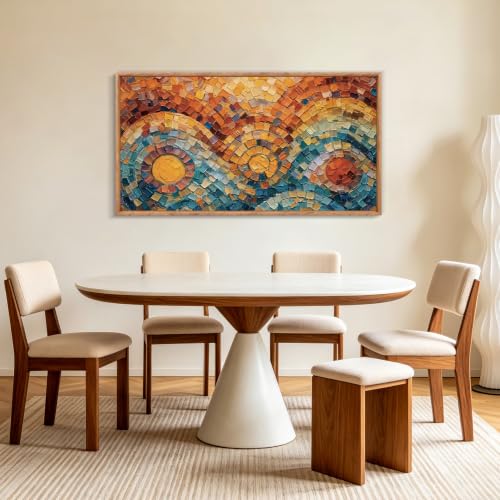 Image of CHDITB 3D Textured Boho Sun Bloom Wall Art,Vibrant Color‑Block Wall Decor