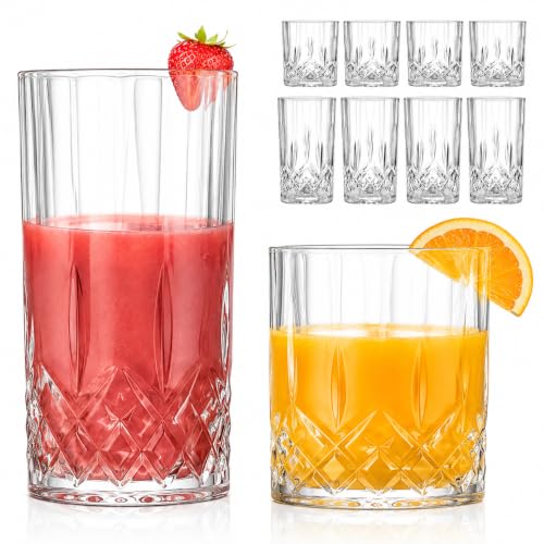 Image of bellemax Water & Juice Glasses 278 ML & 340 ML, Drinking Glasses for Home, Kitchen, Dining, Restaurant & Party, Premium Tumbler Glasses for Water, Juice & Beverages Set of 12