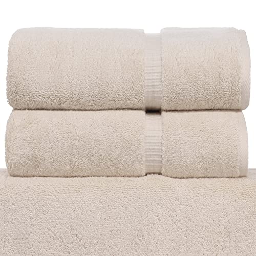 Image of Luxury Hotel & Spa Collection Highly Absorbent, Quick Dry 100% Turkish Cotton 700 GSM, Eco Friendly Towel, for Bathroom Dobby Border Soft Bath Towel Set 27 X 54 (Beige, Bath Towels - Set of 2)