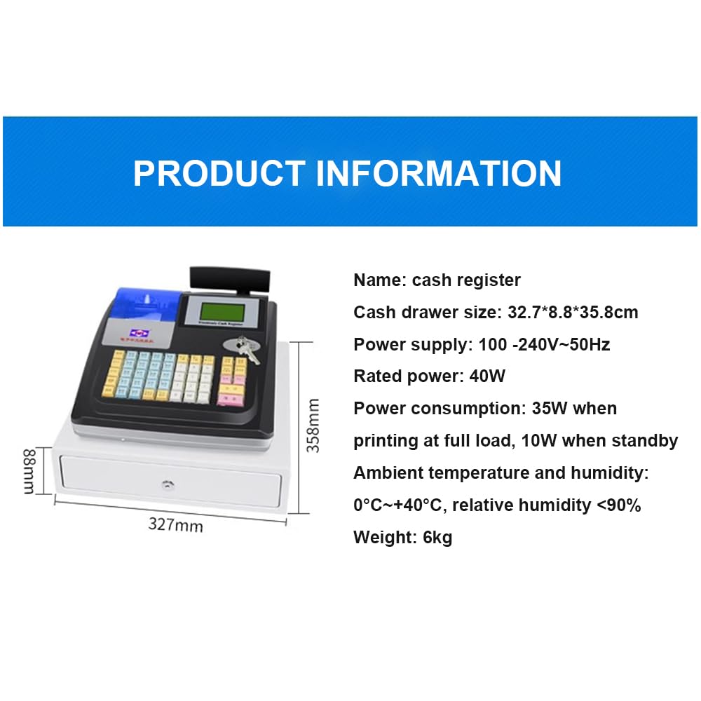 Caja Registradora Electrónica, con Pantalla De Visualización De Clientes, Carga Rápida De Impresora Térmica Comercial,Negro