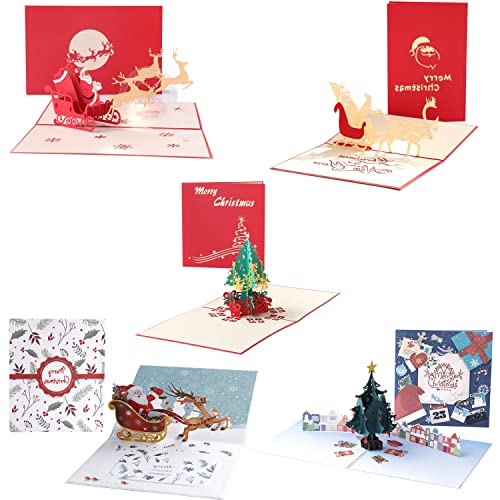 3D Noël Cartes de Voeux, 3D Pop-Up Cartes Postales avec Enveloppe Carte,Arbre de noel,Le père noël,Flocon de neige Cover