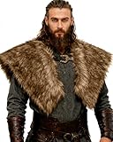 L'VOW Men's Viking Fur Collar with Buckle Medieval Fur Mantle Wrap Warrior Cape Shawl Halloween Barbarian costume(Dog-Brown)