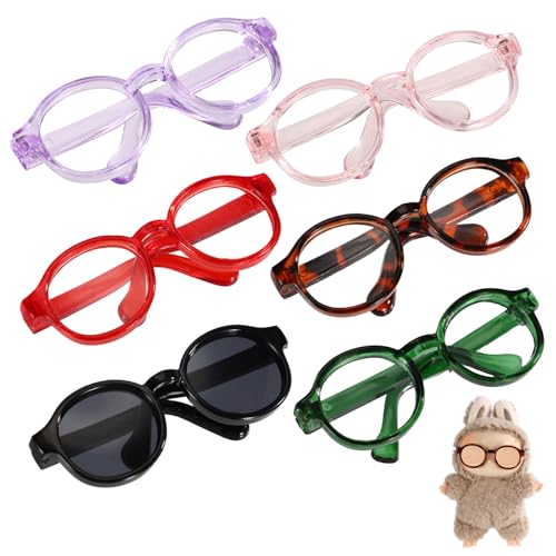 Sinbana 6pcs 17cm Doll Glasses 6 Color PU Material Stylish Mini Eye Sunglasses Fashion Outfit Accessories No Doll Included