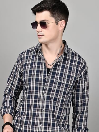 Image of Majestic Man Stylish Slim Fit Cotton Spread Collar Checked Casual Shirt for Men
