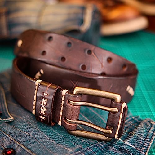 Leather Belt Heavy Duty Genuine Full Grain Leather Vintage Distressed Double Prong Belts 2 Holes Jeans Waist Belt4