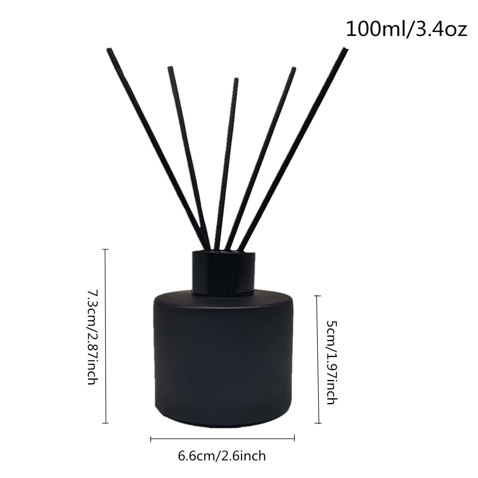 4PCS Reed Diffuser Bottle, Empty Matte Black Glass Jar with Black Sticks,Fragrance Replacement Container 100ml(4, Round)