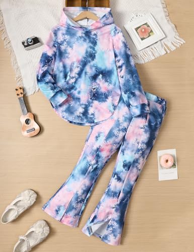 Image of Girls Clothes Tie Dye Sweatsuit Long Sleeve Sweatshirt Tops and Flare Pants 2PCS Girls Fall Clothes