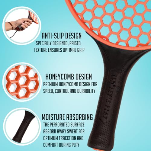 Image of Amazon Brand - Jam & Honey Honeycomb Paddle Racket Set with Net, 2 Rackets & 2 Balls, Indoor Outdoor Family Game for Kids & Adults 3+ Years, BIS Certified Child Safe (Orange) (Pack of 3)