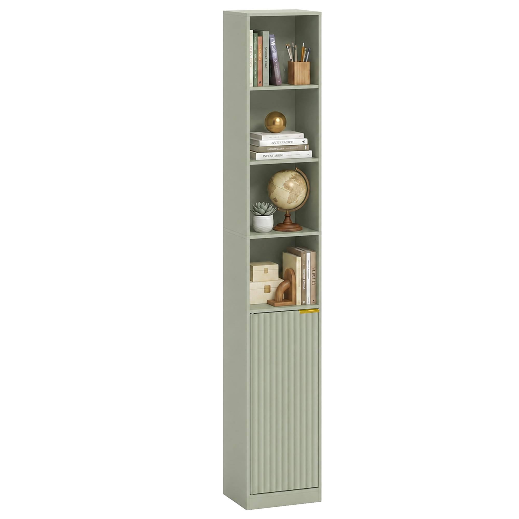 HOMCOM Bookcase, 6-Tier Tall Bookshelf, Open Book Shelf with Storage Cabinet and Adjustable Shelf, Anti-Tip Hardware for Living Room, Bedroom, Home Office, Light Green