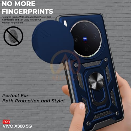 Image of Armor Bumper Back Cover Case for Vivo X300 5G Rotating Camera Cover, Ring Holder & Kickstand | Heavy Duty & 360 Degree Protection Vivo X300 5G Back Cover (Blue)