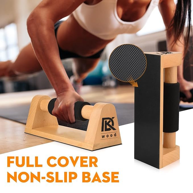 Image of Wood Push Up Bars with Full Non-Slip Baseplate 8mm Comfortable Rubber Grip Push Up Stand for Men and Women Sturdy Pushup Stands for Home Gym Fitness Body Building Muscle Training Workout