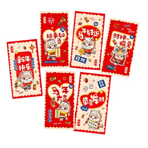 Pack of 30 Premium Copperplate Paper Chinese New Year Red Envelopes Feature Horse Year Designs for Promising Celebration and Fes