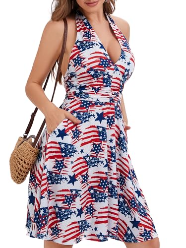 Image of Women's Summer Sundress- 2025 Sexy Halter Sleeveless Spring Boho Elastic Waist Ruffle Mini Dress