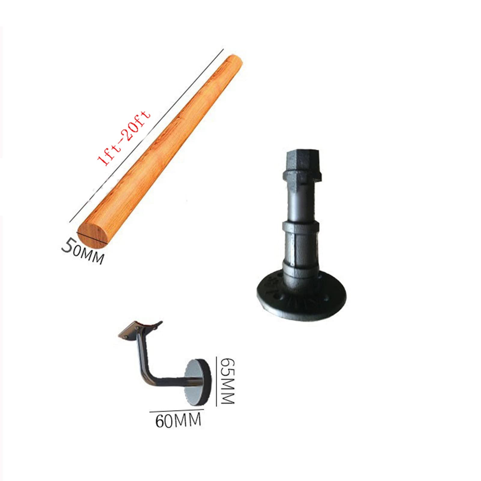 Barandilla de seguridad redonda de madera ajustable para montaje en pared, barra de soporte para personas mayores con soporte de metal, solución segura de seguridad para pasillo