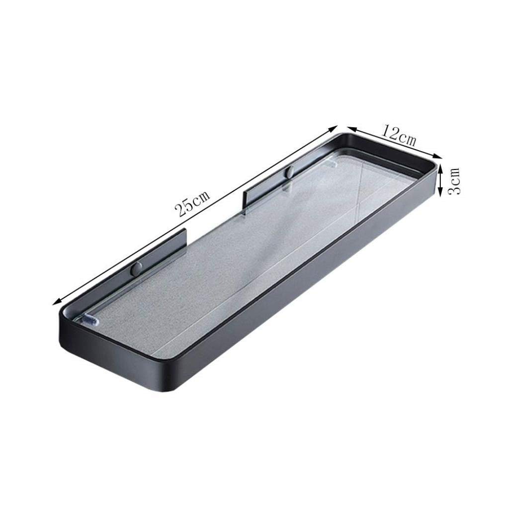 Estante de baño, montaje en pared sin perforaciones, estante de almacenamiento de cristal para baño, color negro (tamaño : 35 cm), tamaño: 35 cm