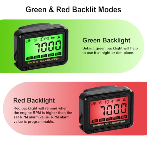 Universal Digital Drehzahlmesser, Präzises LCD Tachometer mit Drahtloser Induktion (0-18.000 U/min) für Motorrad, Rasenmäher, Schneemobil - Mit Akku-Überwachung, Nachtsicht & Wartungsfunktion