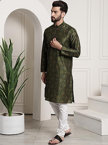 Image of SOJANYA (Since 1958 Men's Silk Blend Printed Kurta and Churidar Pyjama Set