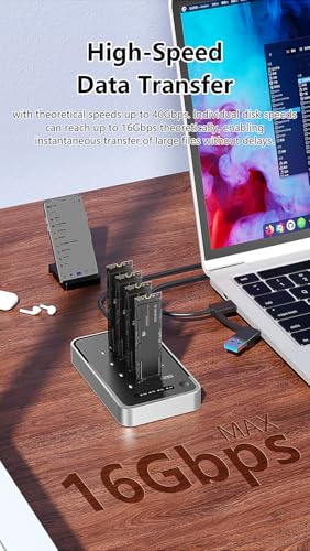 Image of 4 Bays USB4.0 (USB-C) 40G Portable NVMe (M Key, B+M Key) / NVMe / PCIe SSD (22110, 2280, 2260, 2242, 2230) SSD Docking Station Duplicator Cloner (Docking Only)