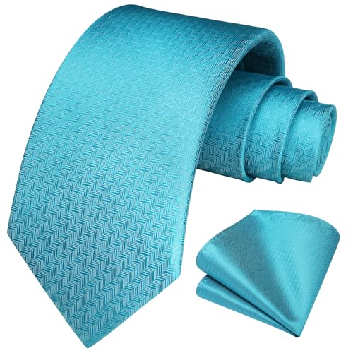 Image of HISDERN Ties for Men Solid Houndstooth Neckties Handkerchief Formal Business Tie & Pocket Square Set Wedding Party