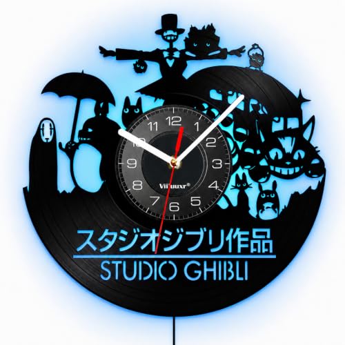 Viiluuxr LED-Fantasy-Wanduhr 30 cm, leise Vinyl-Uhr, Anime-Märchenwelt